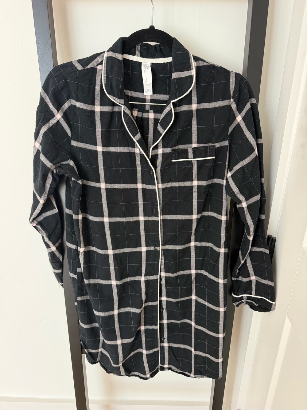 stars above Black and Cream Plaid Long-Sleeve Pajama Top